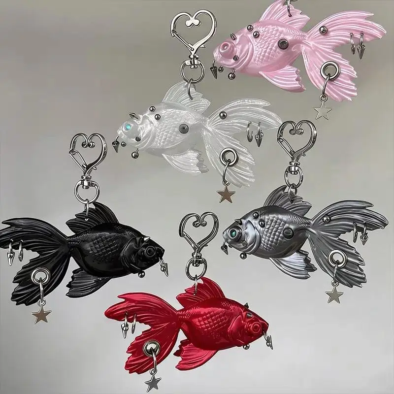 Geometrischer Stern-Nieten-Quasten-3D-Fisch-Anhänger Schlüsselanhänger Trendiger Mode-Punk Neuer Gothic-Rock Personalisierter Einzigartiger Schmuck Geschenk – Detail 2