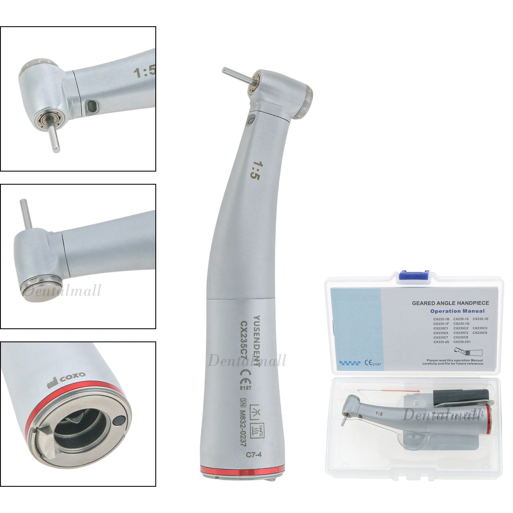 COXO Dental 1:5 Speed Increase Contra Angle Mini Electric Handpiece Slim Head Fiber Optic C7-4