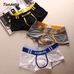 Top Quality 3Pcs/Set Boxers Man Solid Color Letters Cotton Underwear 2024 New Korean Fashion Mid-Waist Breathable Men's Panties