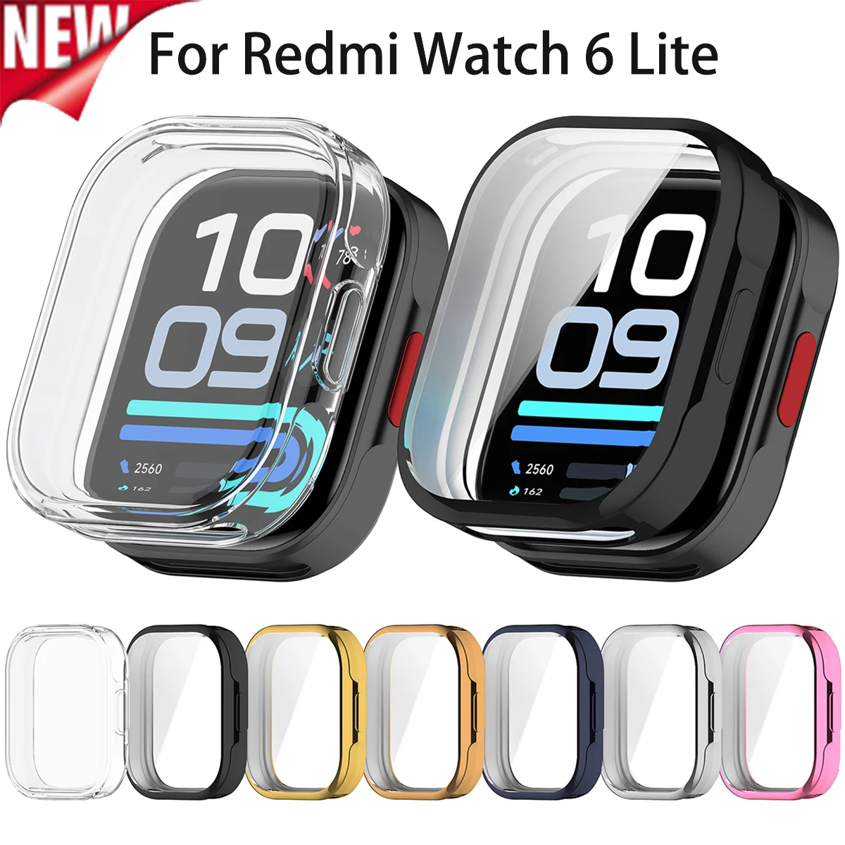 Case + Tempered Glass for Redmi Watch 6 Lite Anti-scratch Protective Cover for 6 Lite Screen Protector Hard Shell Bumper