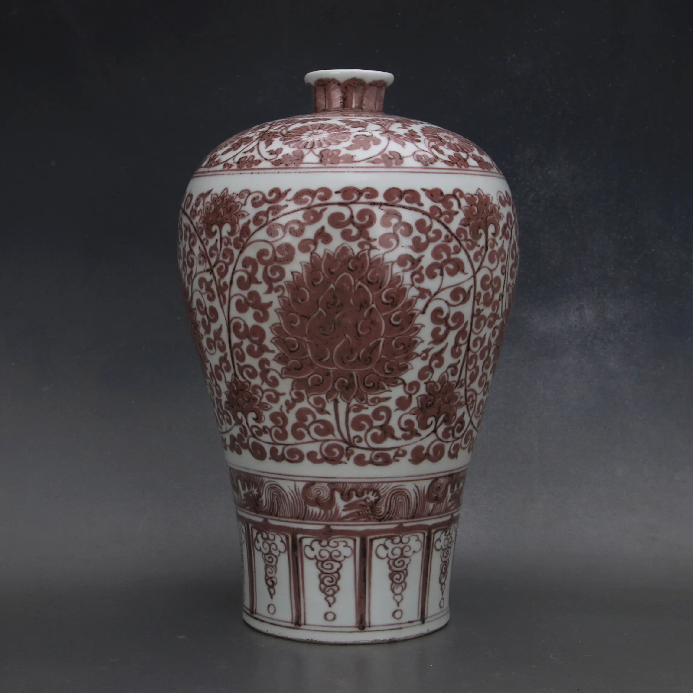 Chinese Ming Dynasty Style Underglaze Red Plum Vase Wood Fired Mineral Material Porcelain Antique Collectible Home Decor