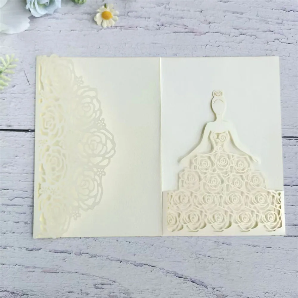 Laser Cut Quinceanera Invitations, Sweet 16 Birthday Card, Purple Tri Fold Pocket Envelop, 50Pcs