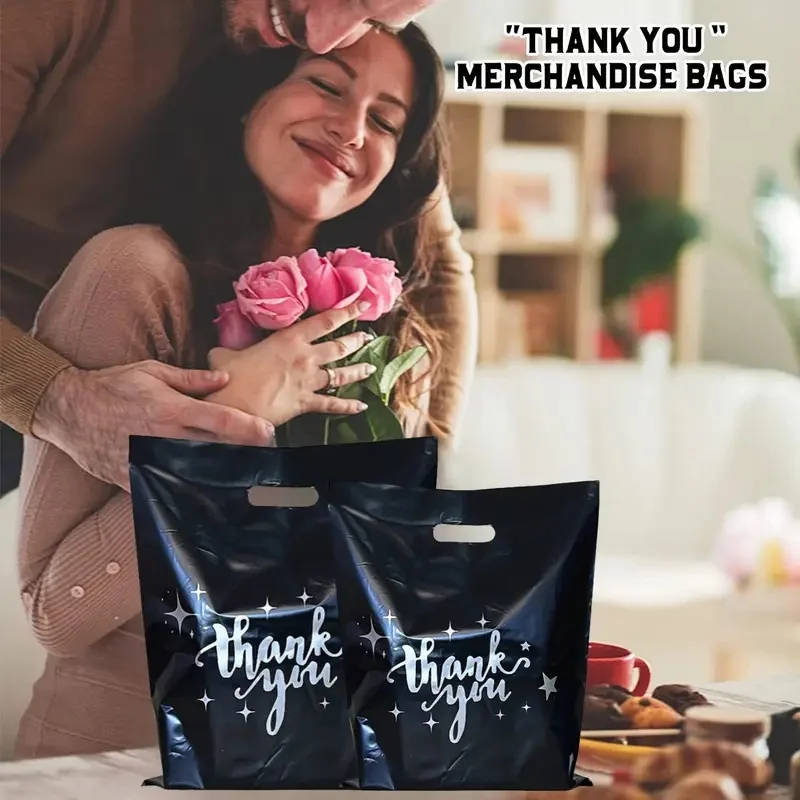 50/100pcs various sizes reinforced plastic gift bag, multi-functional pearlescent tote bag for wedding, birthday, bridal gift