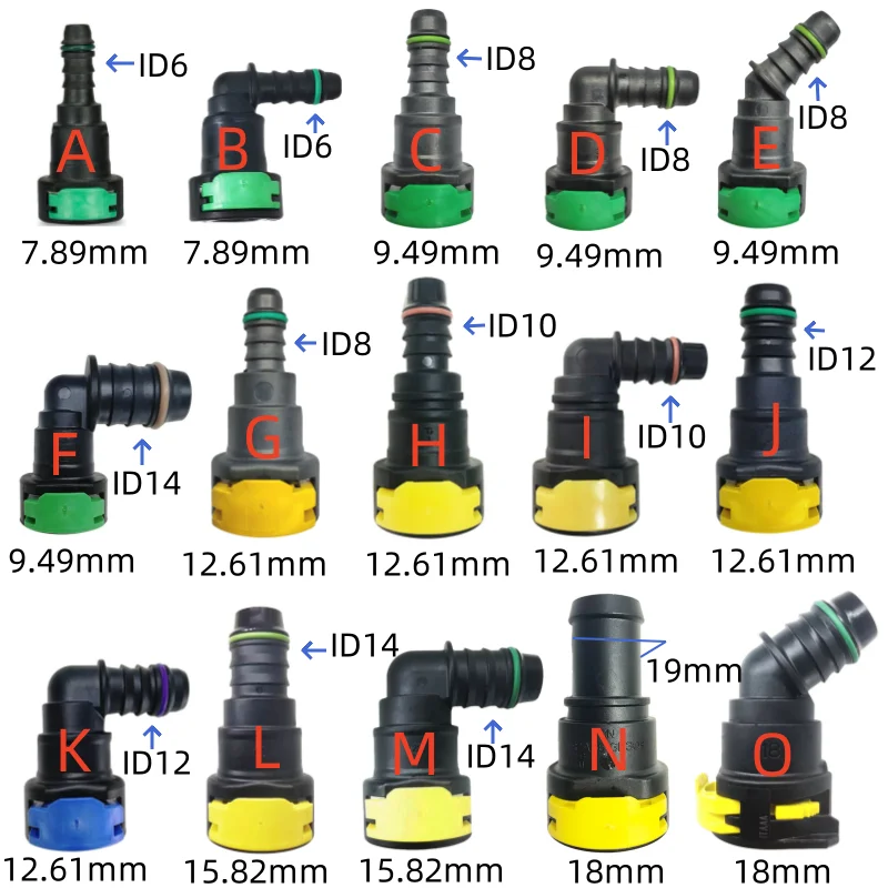 7.89 9.49 12.61 fuel line quick connector 15.82 18mm female connector plastic fittings with high quality 50pcs a lot