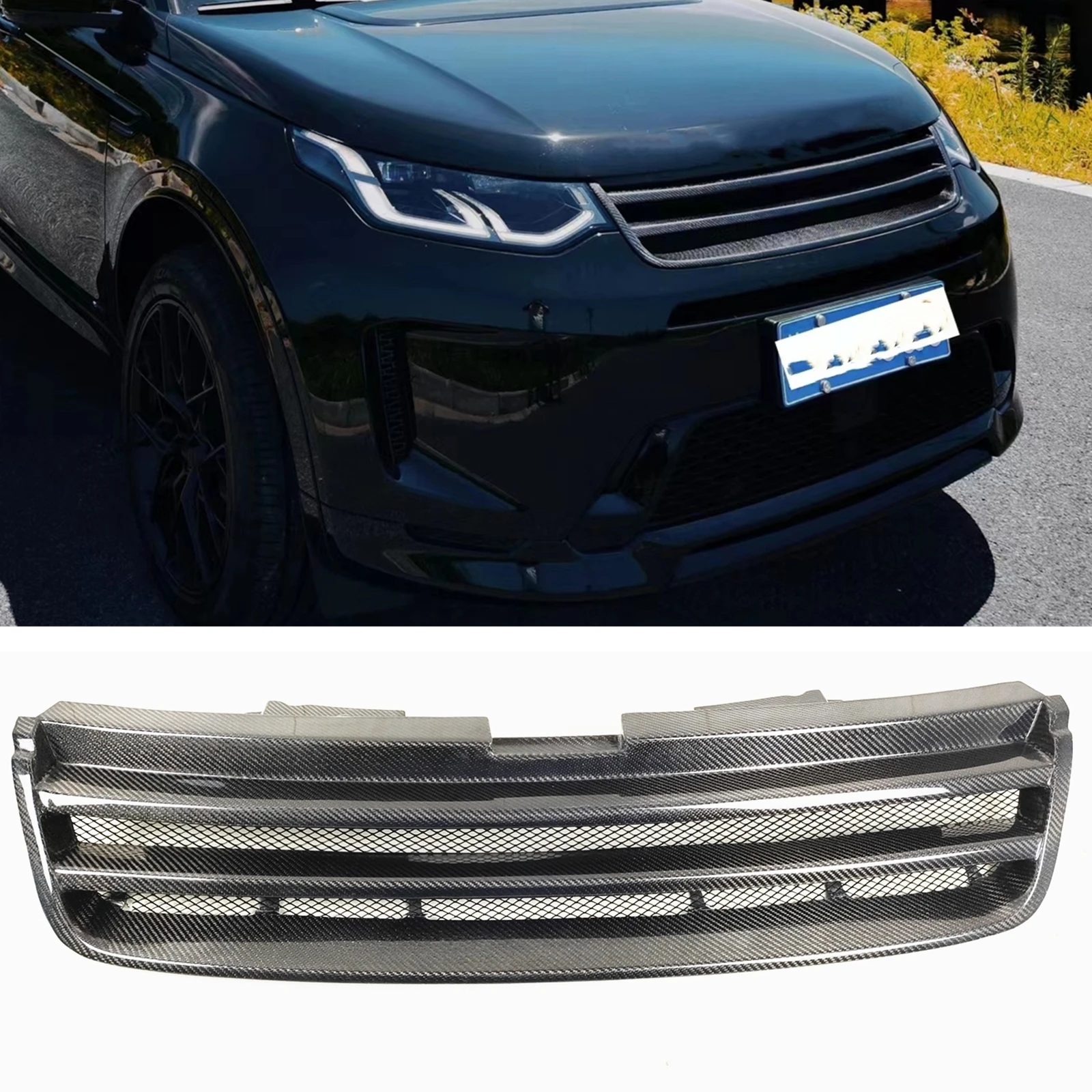 

Front Grille Racing Grills For Land Rover Discovery Sport 2020-2022 Real Carbon Fiber Car Upper Bumper Intake Hood Mesh Kit Grid