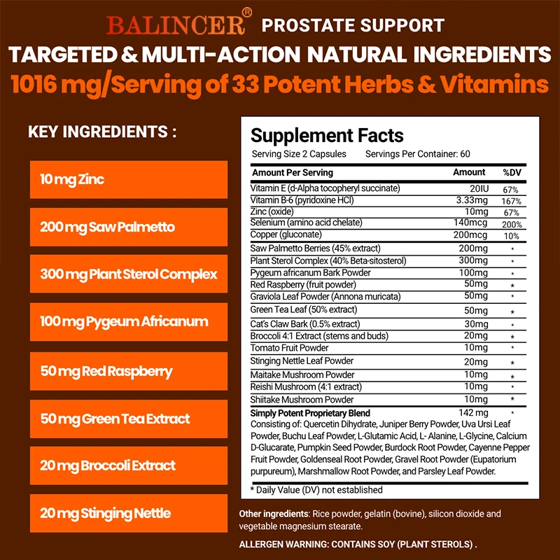 Zaagpalmetto-En Sterolversterkers Bevatten Vitamine B6, Zink, Antioxiderende Ondersteuning Voor De Prostaatfunctie En Gezondheid Van Urinewegen