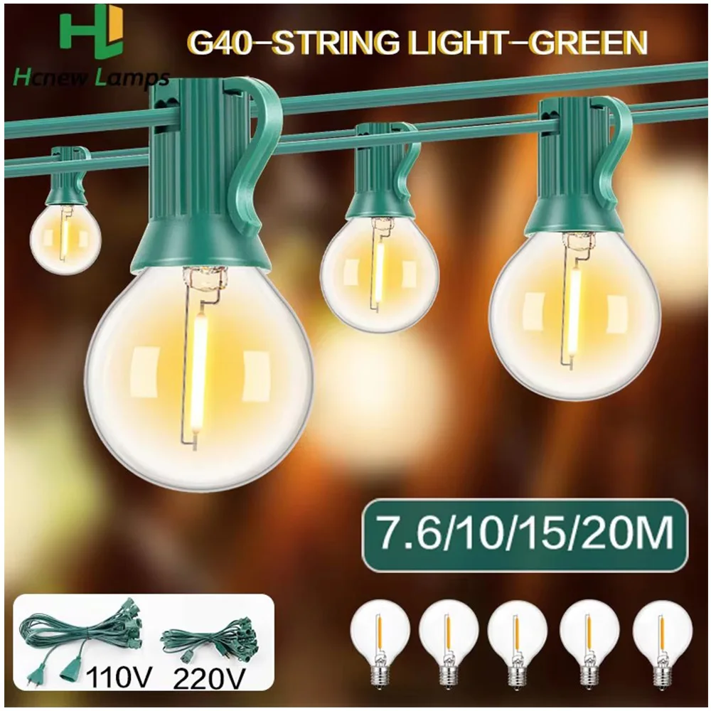 Waterdichte G40 LED String Light EU 220V US 110V 1w Glas Vervanging Lampen Aansluitbare Garland Outdoor verjaardagsfeestje Decoratie