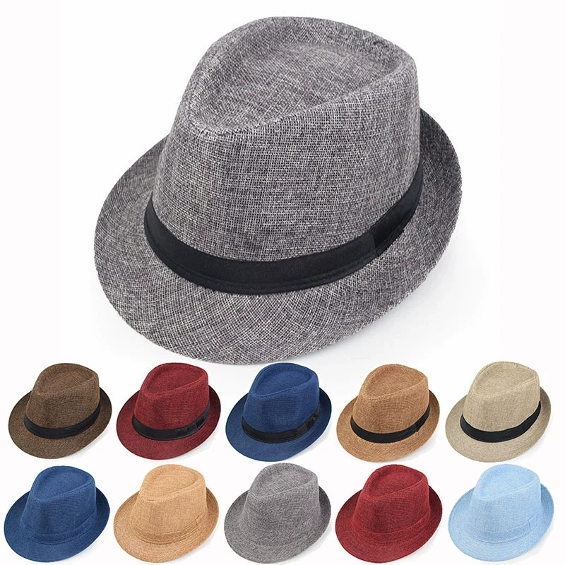 Neue Sommer Leinen Fedora Jazz Hut Britischen Stil Unisex Stroh Hut Strand Sonnenhut Sonnenschutz Koreanischen Stil Sonnenhut – Detail 1