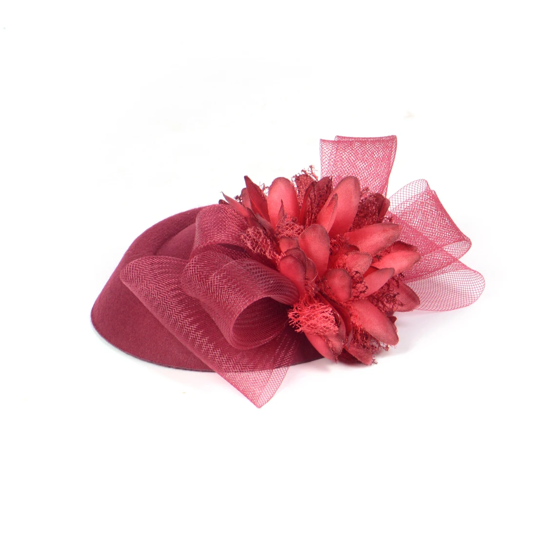 النبيذ الأحمر أغطية الرأس سباقات الزفاف سيناماي زهرة القوس الفاسناتور الكنيسة ديربي قبعة للنساء مشبك شعر اكسسوارات الحفلات