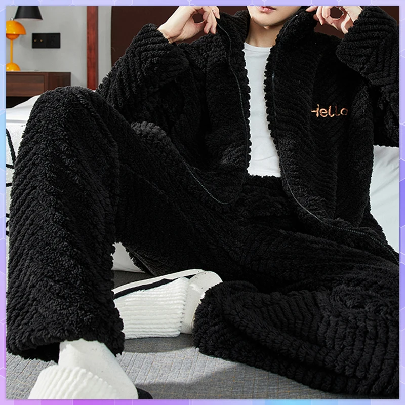 

Winter Coral Fleece Adult Men's Pajamas For Male Winter Pajamas Sets Warm Thicken Flannel Sleepwear Pijama Pajama Home Suit