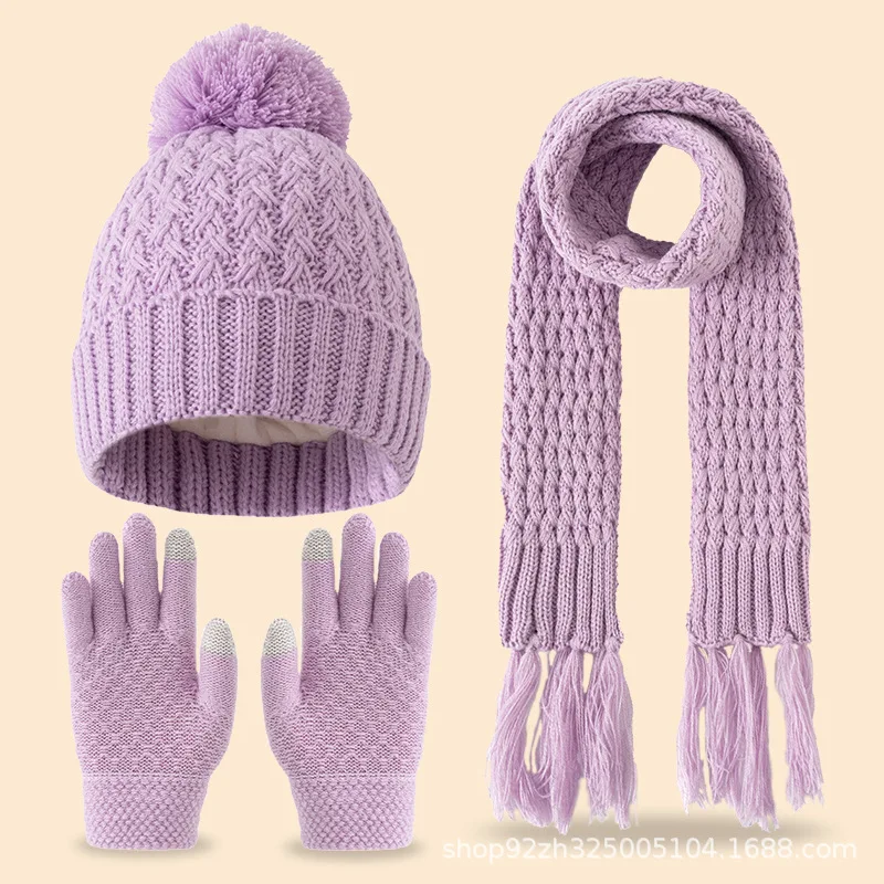 Gorros, bufandas y guantes de punto de 3 piezas para niños, aptos para niños de 3 a 12 años para mantener el calor al aire libre en invierno.