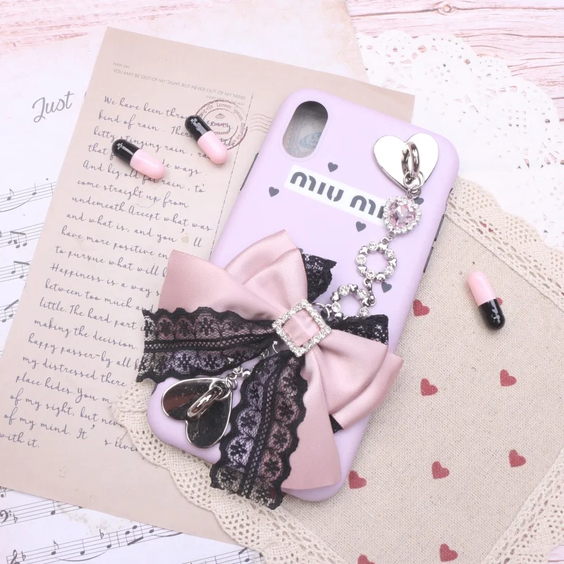 Handmade Mine Mobile Phone Decorations Bow Lace Rhinestone Phone Charm girl Women Sweet Cool Shoe Clip Shoe Buckle Accessories