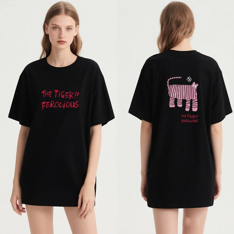 

Summer New Fun Tiger Cartoon printed short sleeve T-shirts Men Women Fashion Pure Cotton Tshirt Loose vintage Casual Tops Unisex