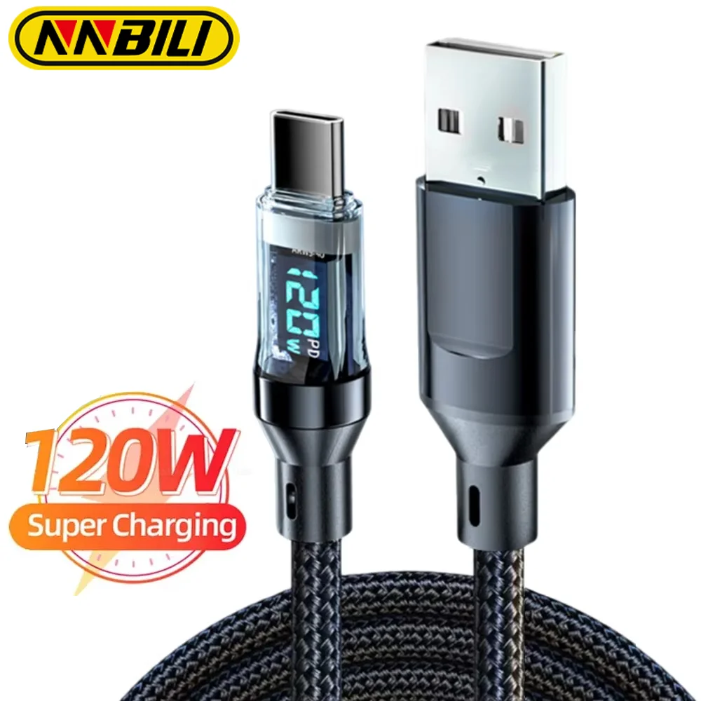 NNBILI 120W Fast Charging Data CableUSB-Type-C LED Screen Real-Time Power Digital Display For  Xiaomi Huawei vivo POCO Cord ﻿