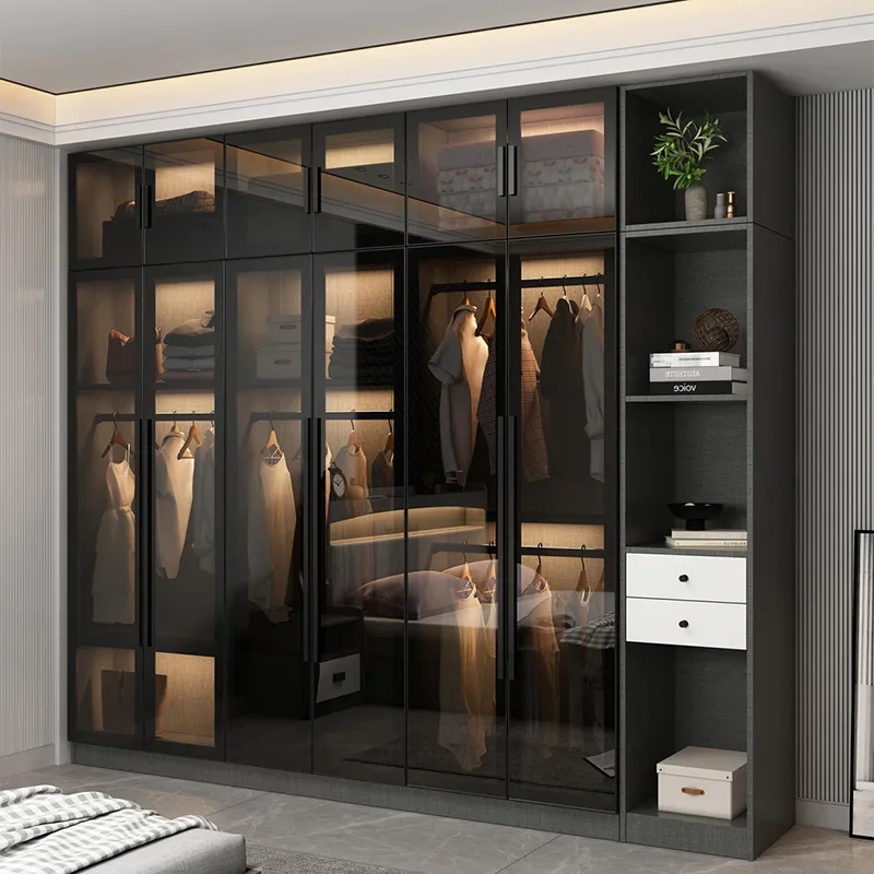 Modern simple wardrobe home bedroom cabinet corner luxury cloakroom custom combination glass wardrobe small apartment