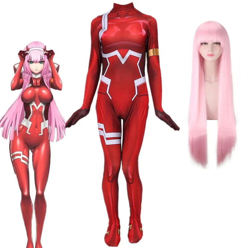 

Zero Two костюмы для косплея, боди, аниме Darling in the Franxx 02, комбинезон, боди, парик, женский костюм на Хэллоуин, комбинезон