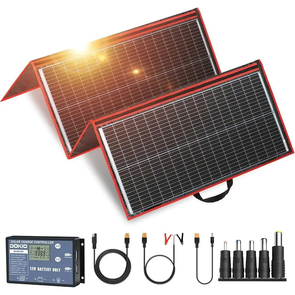 300W 휴대용 태양 전지 패널 키트 접이식 충전기 18V 2개의 USB 출력 12V 배터리 발전소 캠핑 RV 비상