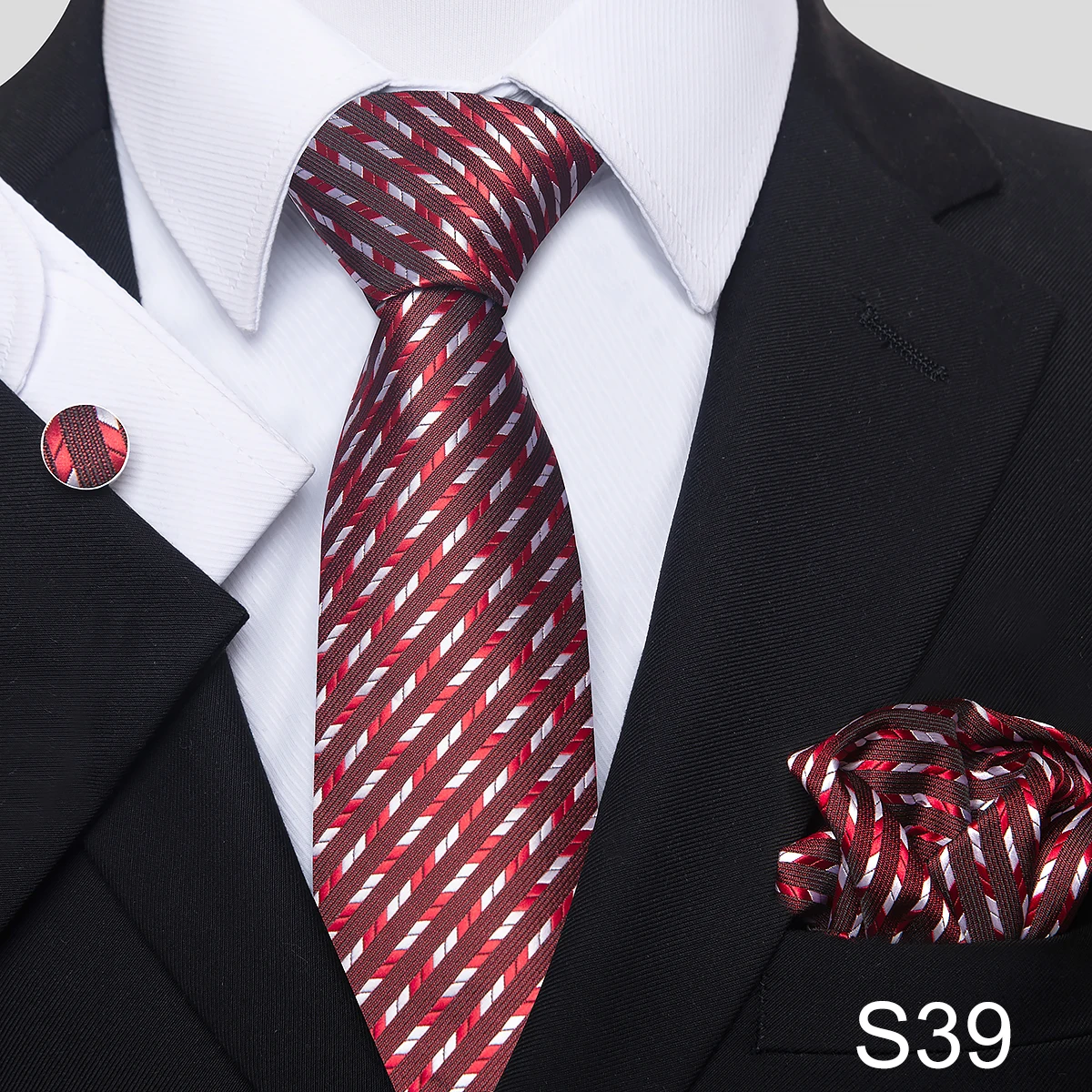 Herren-Krawatten-Set, 3-teilig, geeignet für formelle Anlässe, Hochzeiten und Bankette – Detail 8