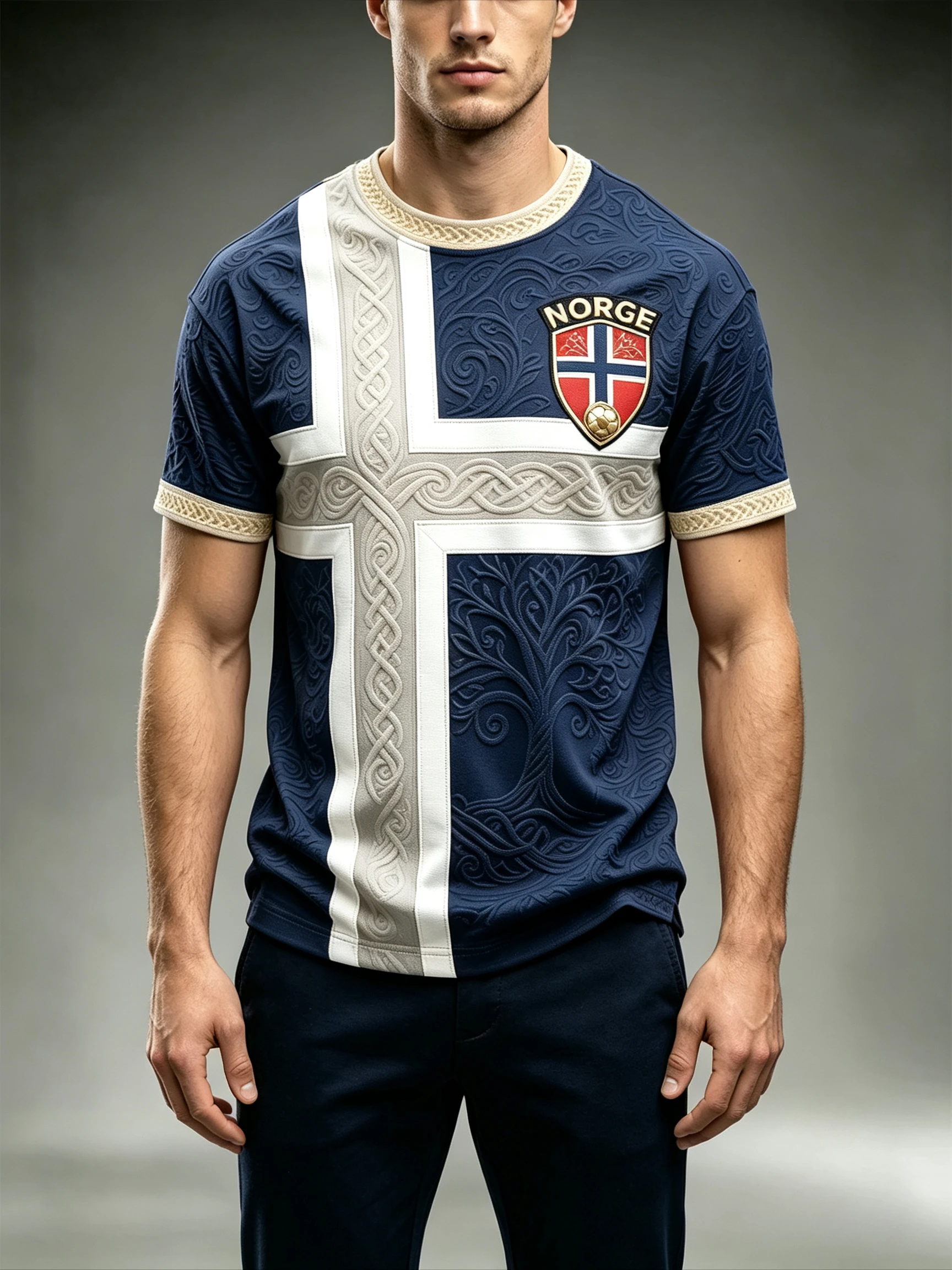 2026 Men's Norway Football Jersey Crew Neck Full Nordic Viking Relief Jacquard Quick Dry Breathable Fan Soccer Shirt