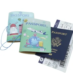 Cartoon Air Plane Passport Cover Case World Trip Travel Passport Holder for Men Women Wallet with Business ID Credit Card Slot