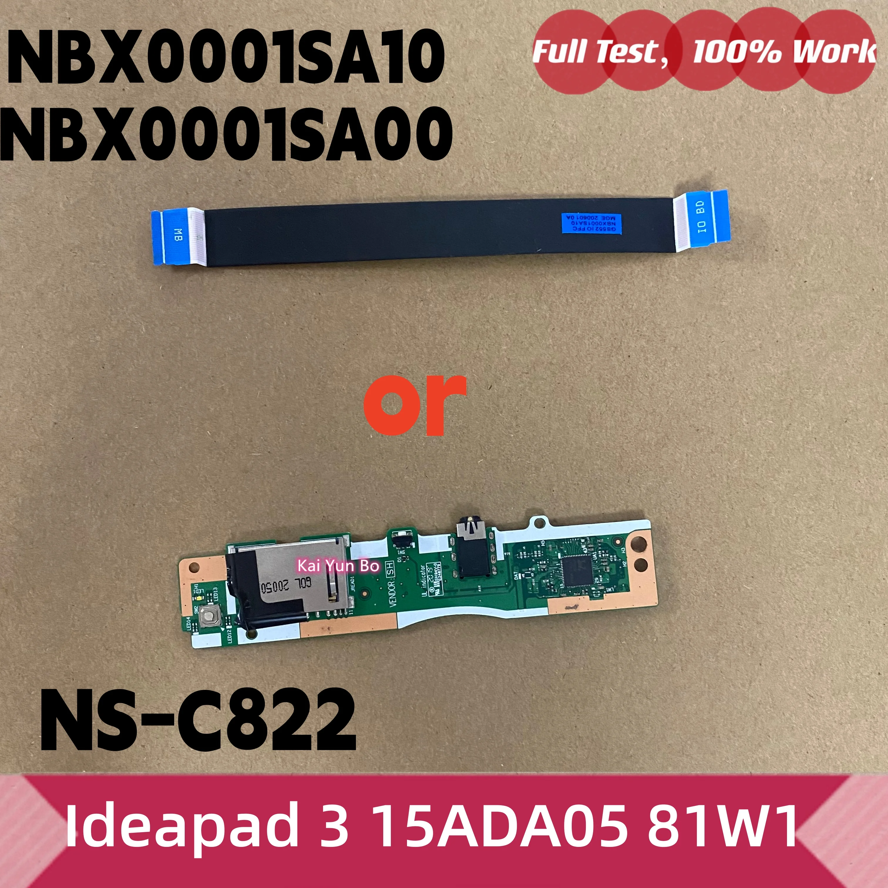 Para Lenovo Ideapad 3 15ADA05 81W1 3-15ADA05, Placa o Cable de Botón de Encendido y Lector de Tarjetas de Audio para Portátil NS-C822 NBX0001SA10 NBX0001SA00