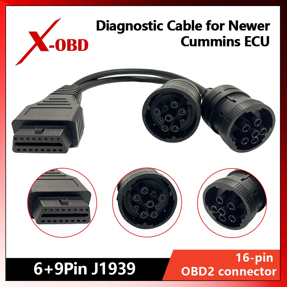 

6+9 Pin J1939 Diagnostic Cable Compatible with Cummins INSITE ECM TCU Heavy Duty Truck Programming Adapter for X15 X12 L9 B6.7