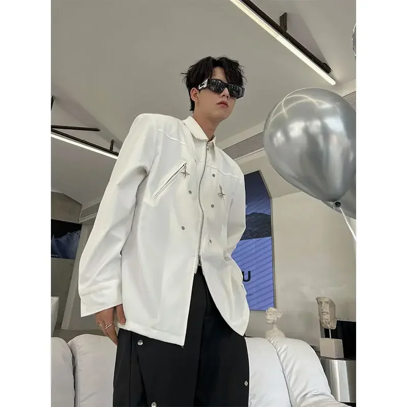 

Niche Metal Design High-end Men's Shirt Loose Casual Spring and Summer Korean Style Long-sleeved Deconstructed Shirt Loose Top