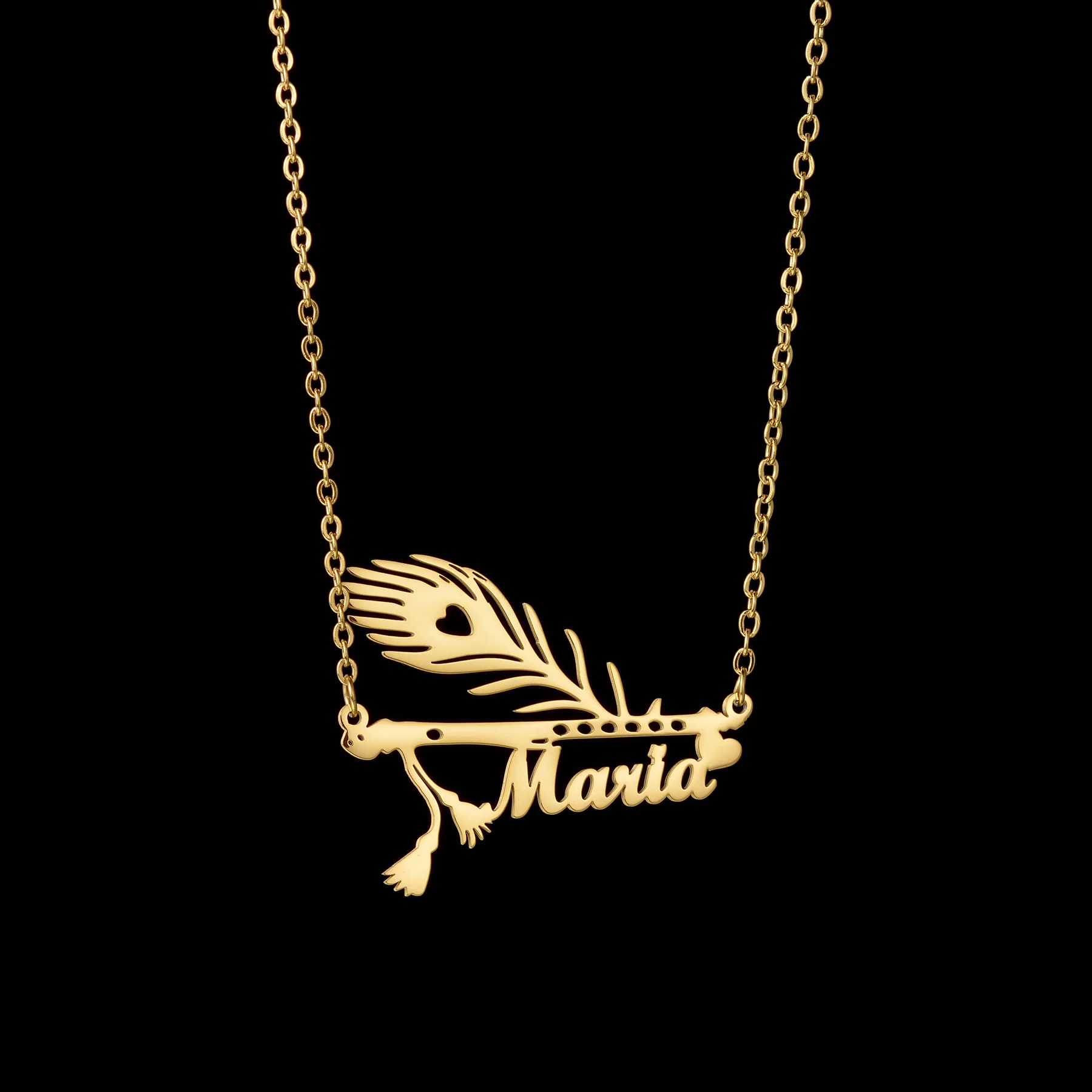 Letter Hollow out Necklace Cat Feather Customized Stianless Steel O-Chain Creative Charm Necklace For Women Man Birthday Gift