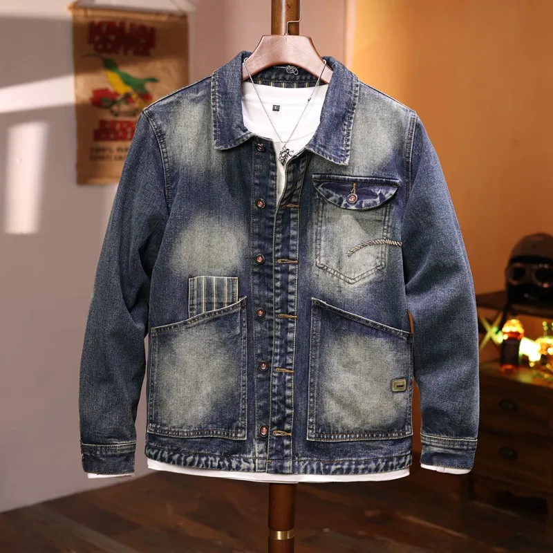 Do the Old Cowboy Coat Men's  Fashion Haulage Motor Retro Patchwork Men's Jacket Youth Nostalgic Casual Fashion Denim Jacket