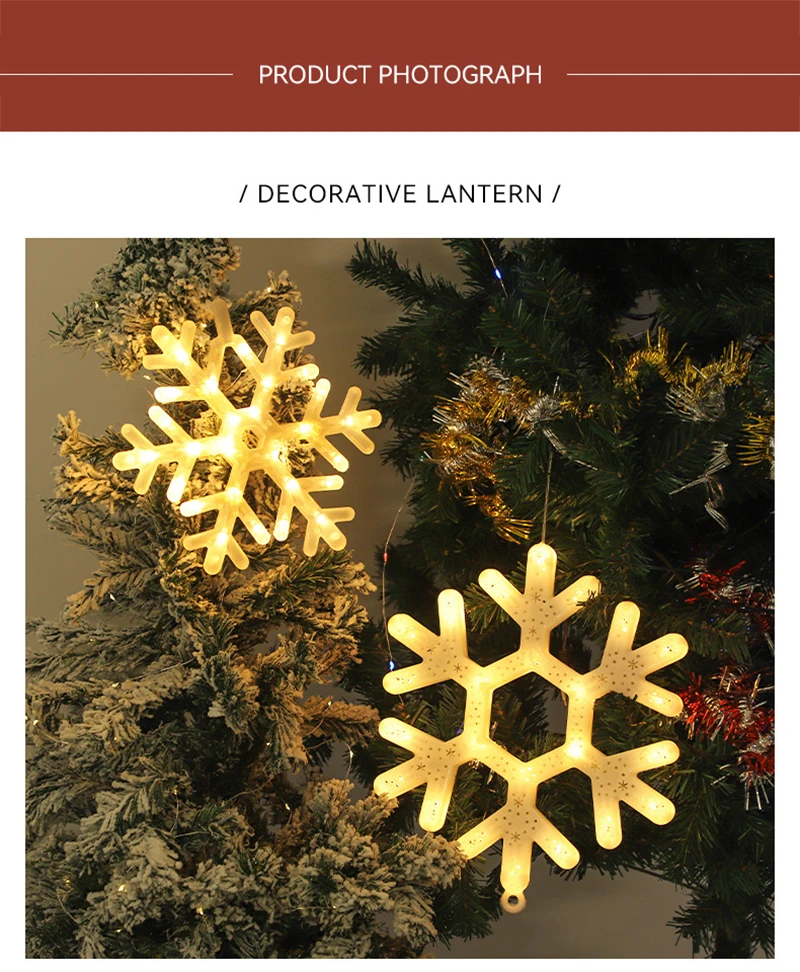 Christmas LED Light Snowflake Battery Case Hanging Battery-operated Window Ornaments Decoration for Home Xmas New Year Decor