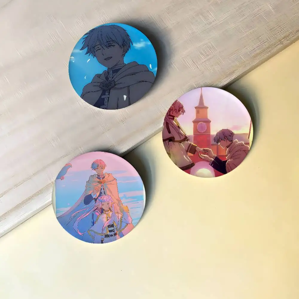 Frieren And Himmel Badges Peripheral Lapel Pins Tinplate Round Brooch For Shoulder Bag Accessories Souvenir Gifts