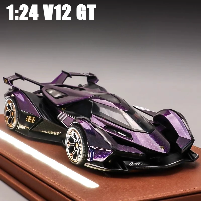 1:24 V12 Vision Gran Turismo Supercar Fonde sotto pressione in lega di metallo Modello di simulazione Auto Suono Luce Auto Collezione regalo per bambini Giocattolo