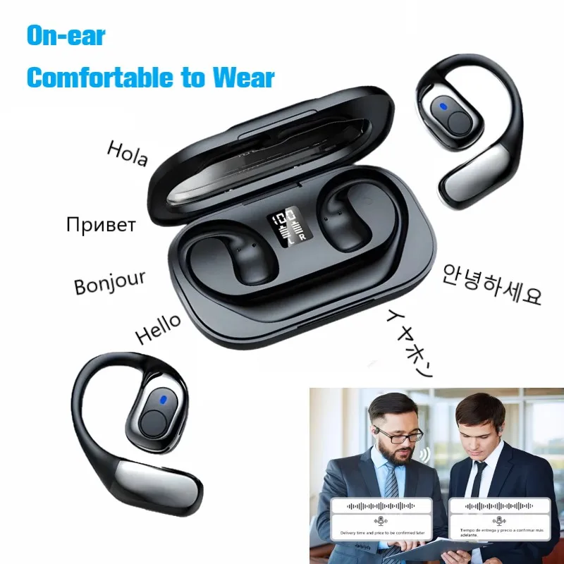 

Perfect Choice Translator Earbuds Hebrew French On Ear PInk Black Color Bone Conduction OWS Earphones