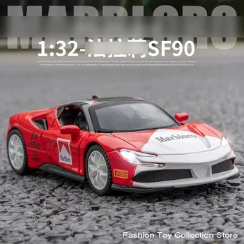 1: 32 Ferari SF90 نموذج سيارة مصنوع من خليط معدني لعبة محاكاة عالية مع صوت وضوء ألعاب تزيين المركبات للأطفال