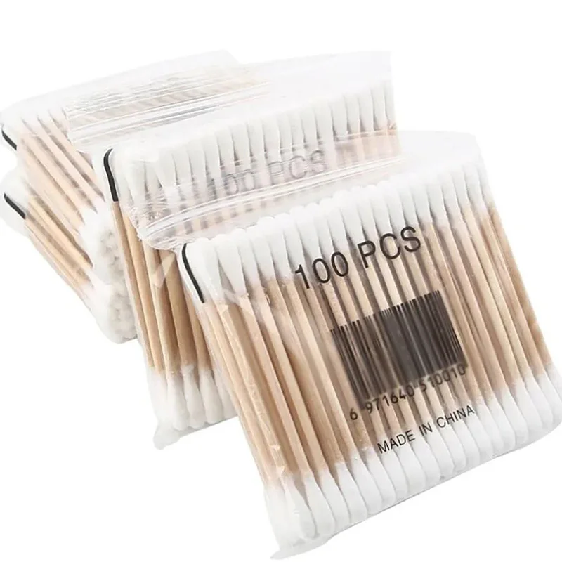 100Pcs/pack Double Head Disposable Cotton Swabs Multifunctional Cleaning Nose Ears Wood Cotton Swab, Beauty Makeup Cotton Swab