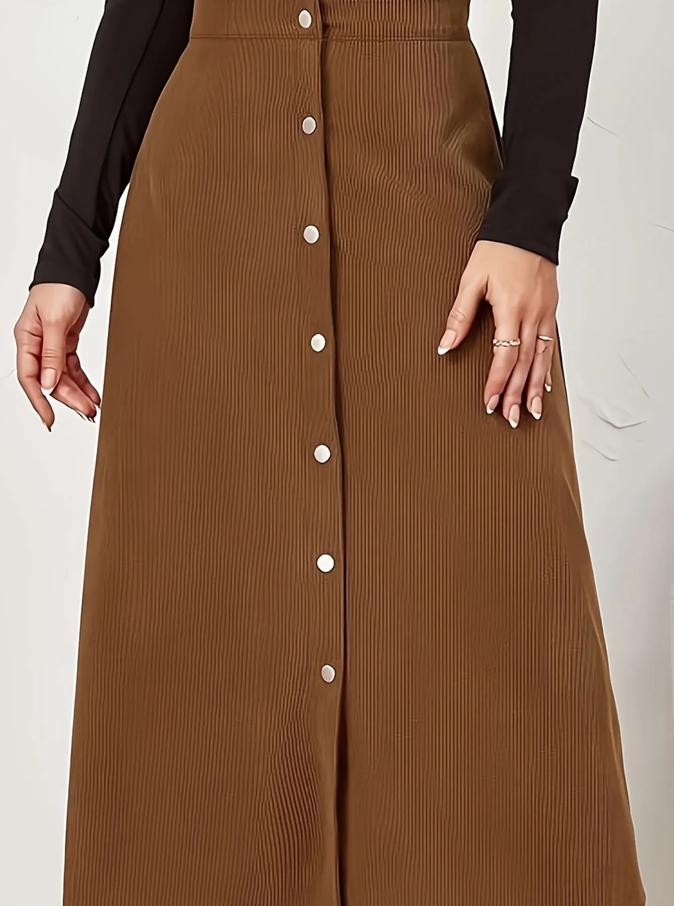 تنورة نصف منسوجة أنيقة باللون البني الداكن للنساء بالإضافة إلى حجم تنورة عالية الخصر على شكل حرف A تنورة نسائية كاجوال للعمل بني داكن #5