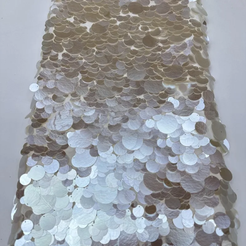 Pearl White 3D Round Sequin Embroidered Tulle Fabric Decorative Mesh Cloth for Clothing Wedding Layout Stage Backdrop Fabric