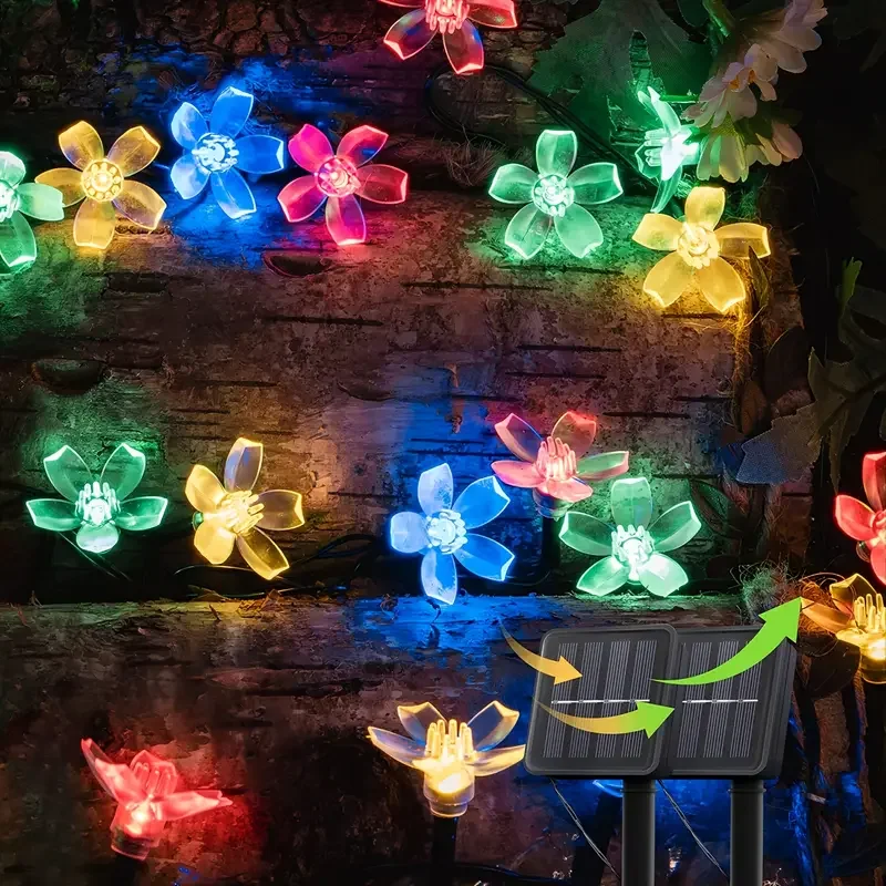 POKUJOutdoor Solar Flower String Lights Waterproof 50 LED Fairy Light Decorations For Christmas Tree Patio Party (colorful)