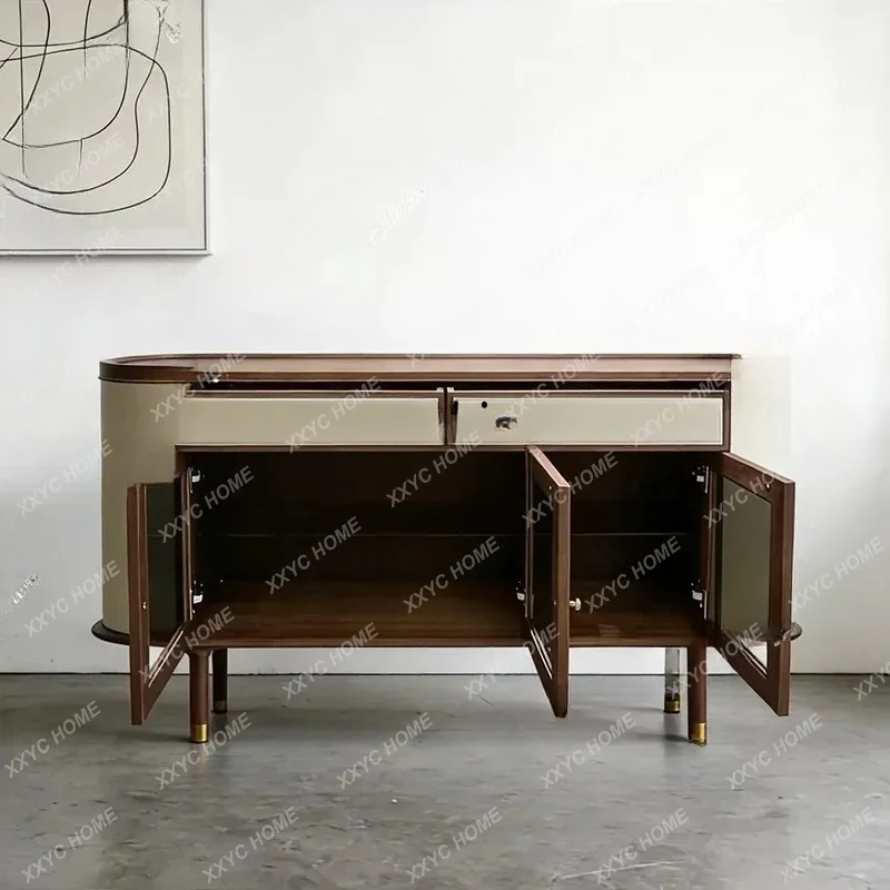 

Living room storage dining side cabinet New Chinese-style household solid wood wine cabinet Simple glass cabinetTJ