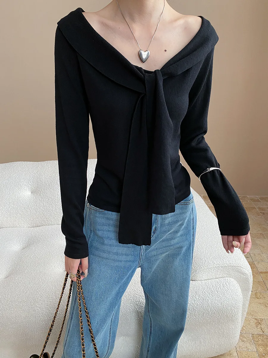 Weiche und geschmeidige Atmung, elegantes Temperament, Schal im Marine-Stil, gefälschter zweiteiliger Strickpullover mit großem Ausschnitt