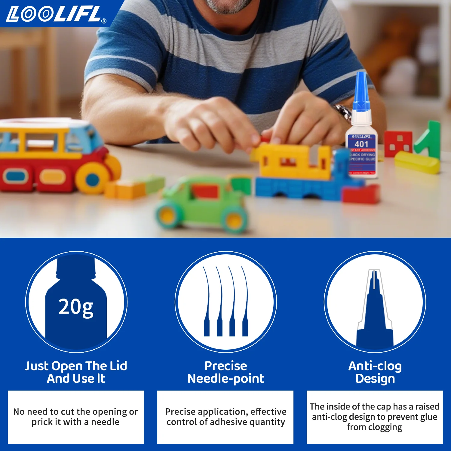 LOOLIFL- غراء بلاستيكي فائق، ربط 10 ثوانٍ، مقاوم للماء، يستخدم لإصلاح الألعاب، طباعة ثلاثية الأبعاد، إصلاح الأحذية، DIY، إلخ.