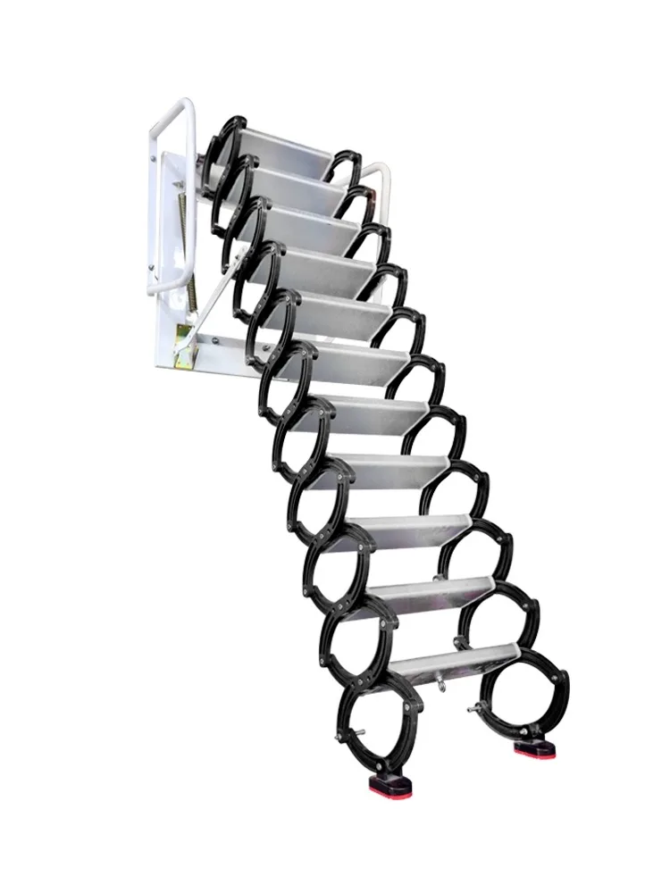 Modern Full Automatic Folding Loft Staircase with Aluminum Handrails Telescoping Attic Ladder Pull System Outdoor Villa Kitchen