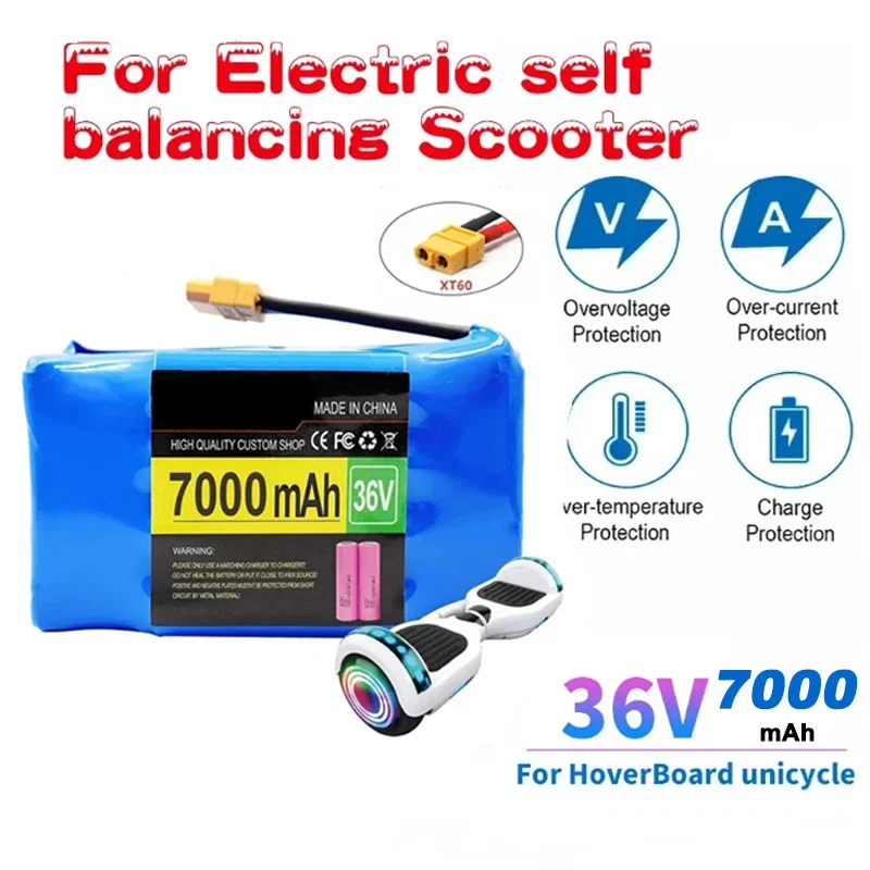 New 36V 4400mAh 7000mAh Rechargeable Lithium Battery Pack,for Electric Self Balancing Scooter Hover Board Unicycle Battery