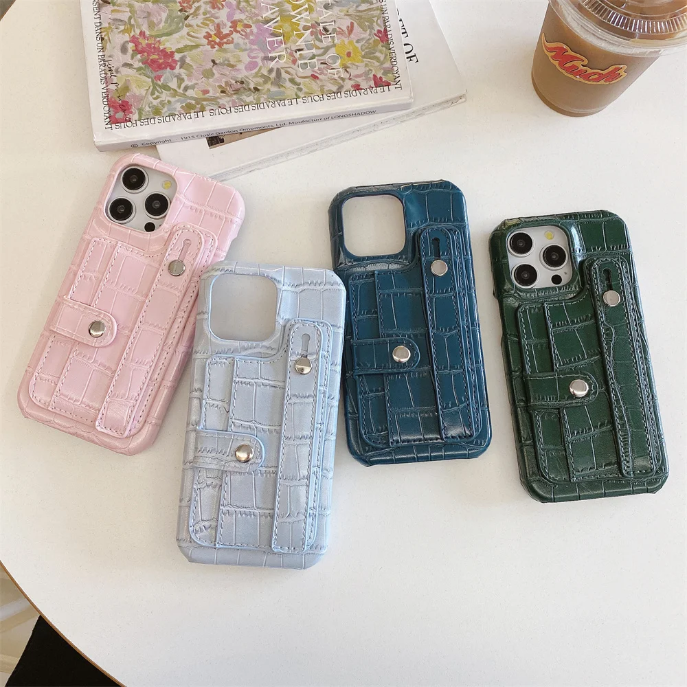 Slot Card Bag Handschlaufenhalter Leder Brieftasche Handyhülle für iPhone 16 15 14 13 12 11 Pro Max 7 8 Plus X XR XS SE Hard Cover