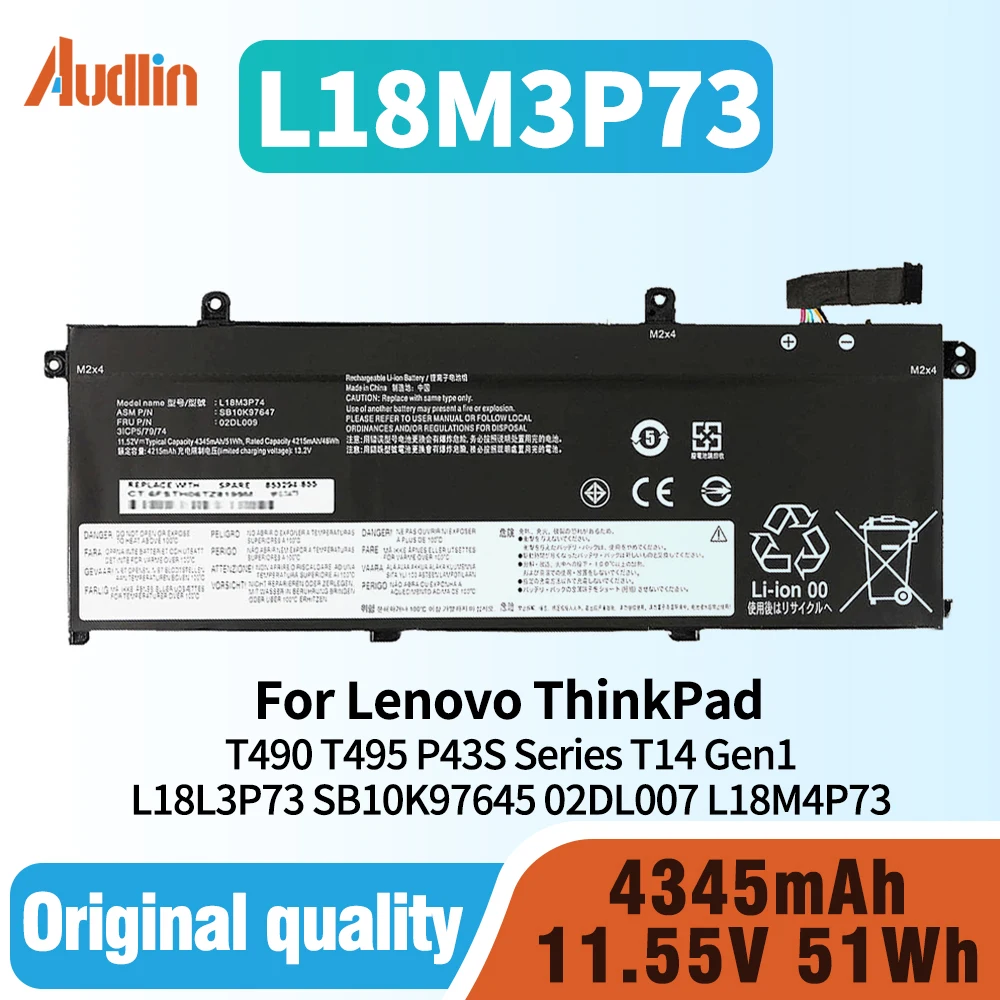 bateria para lenovo thinkpad l18m3p73 l18m3p74 t490 t495 serie p43s l18l3p73 sb10k97645 02dl007 l18m4p73 l18c3p72 l18m4p74 01