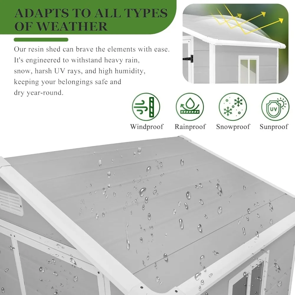 All Weather-Resistant, Plastic Shed for Storing Gardening Tools, Bicycles,Patio Furniture or Lawn Mower, Secure Door Lock