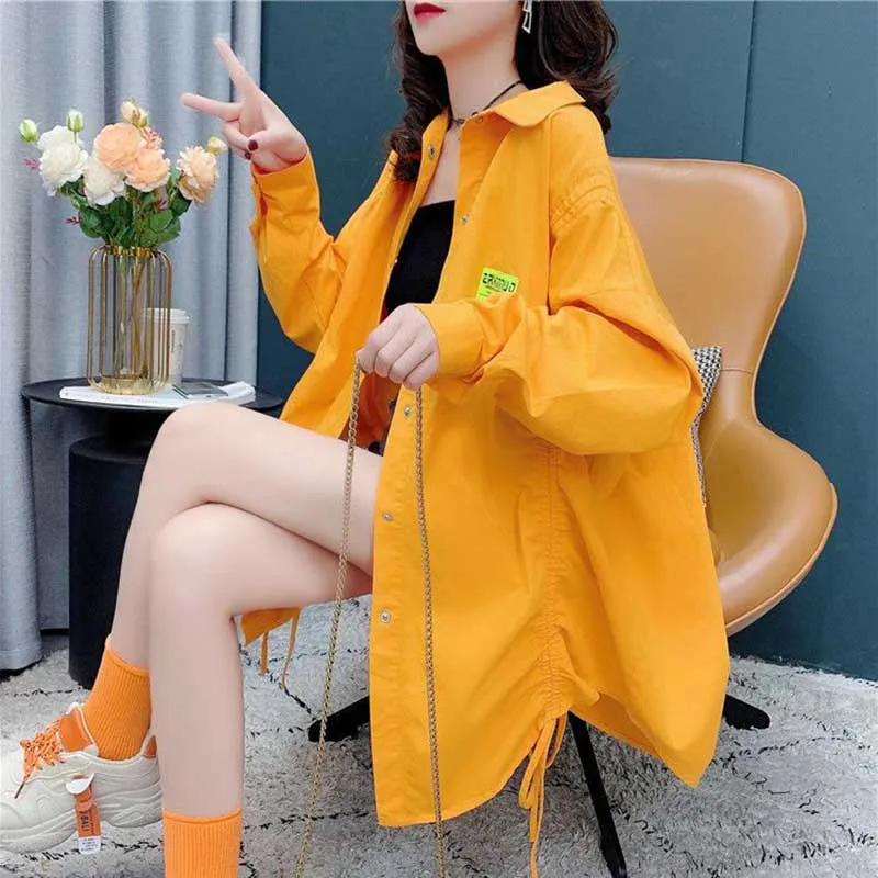 Fashion Loose Printed Irregular Shirring Lace Up Shirts Women Clothing 2024 Spring New Oversized Korean Tops Casual Blouses