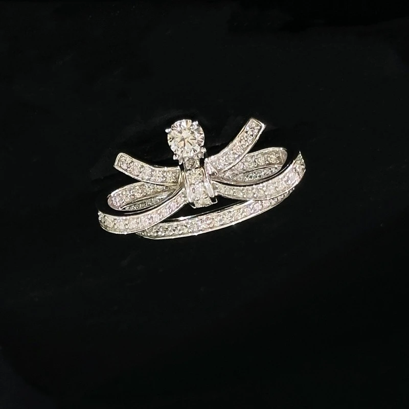 

Europe Fine 925 Silver Diamond Crystal Bow Luxury Ring Woman Top Quality Jewelry