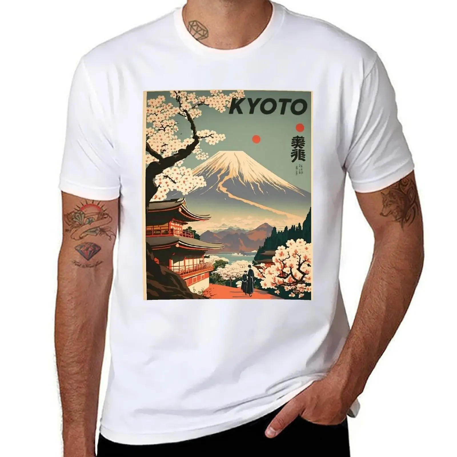 

fit man Art man graphic t t Kyoto Poster Japan for shirts slim Vintage Travel T-Shirt cotton shirts 100% t shirt