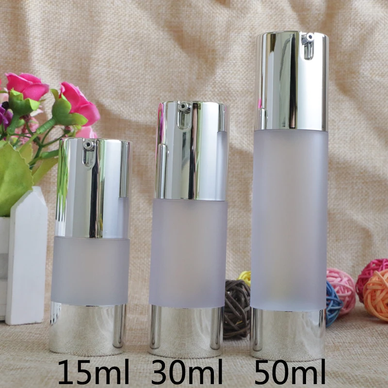 10pcs/lot Makeup Tools Silver Wire-drawing Refillable Bottles 30ml 50ml Lotion Cosmetic Container Empty Shampoo Airless Bottle